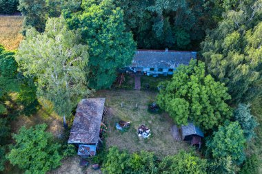 Güzel bir doğa manzarasının uçan insansız hava aracının, sağlıklı bir şekilde büyüyen fotoğrafı. Çiftliği olan güzel manzara.