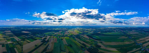 Πανοραμική Αεροφωτογραφία Απέραντου Πράσινου Πεδίου Agriculture Field Aerial Photo Green — Φωτογραφία Αρχείου