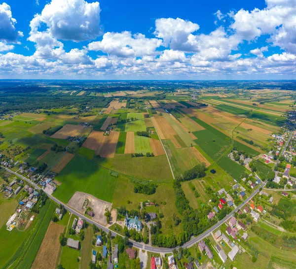 Prachtig Panorama Vanuit Lucht Vanuit Een Drone Van Platteland Dorp — Stockfoto