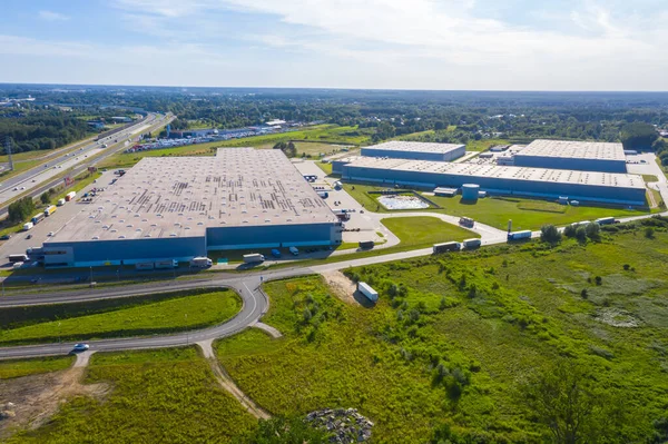 Luchtfoto Van Magazijnen Industriële Fabriek Logistiek Centrum Van Boven Luchtfoto — Stockfoto