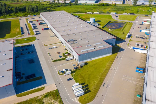 Luchtfoto Van Magazijnen Industriële Fabriek Logistiek Centrum Van Boven Luchtfoto — Stockfoto