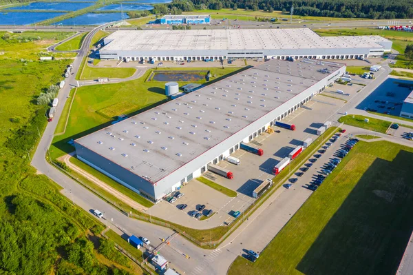 Aerial Top View Large Logistics Park Warehouse Loading Hub Many — Stock Photo, Image
