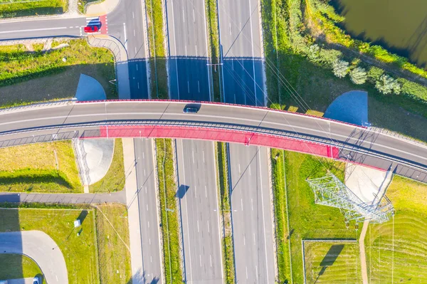 Kreuzung Luftaufnahme Austausch Luftbild Transport Und Logistik Drohne Ansicht — Stockfoto