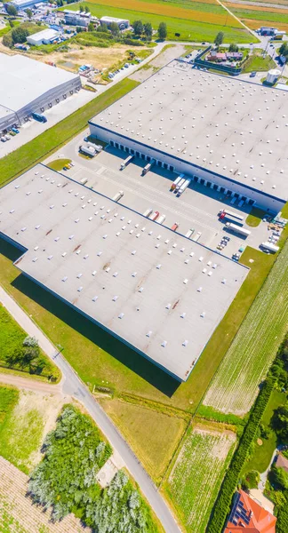 Luchtfoto Van Goederenmagazijn Logistiek Centrum Industriële Stedelijke Zone Van Bovenaf — Stockfoto