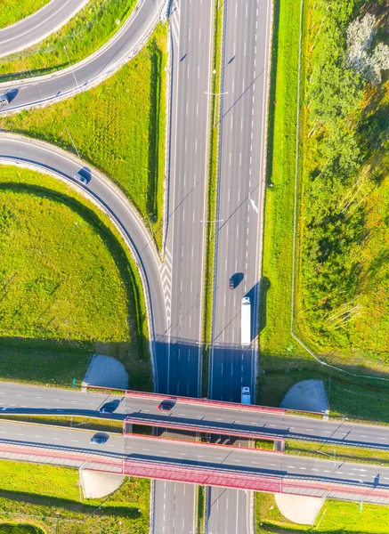 Tvärvägsvy Interchange Flygfoto Transport Och Logistik Drönare — Stockfoto