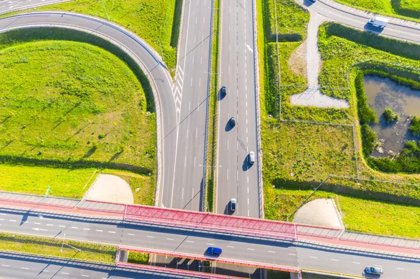 Tvärvägsvy Interchange Flygfoto Transport Och Logistik Drönare — Stockfoto