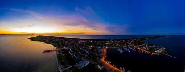 Ночное Цветное Небо Закат Балтийского Моря Ястарня Польша Вид Воздуха — стоковое фото