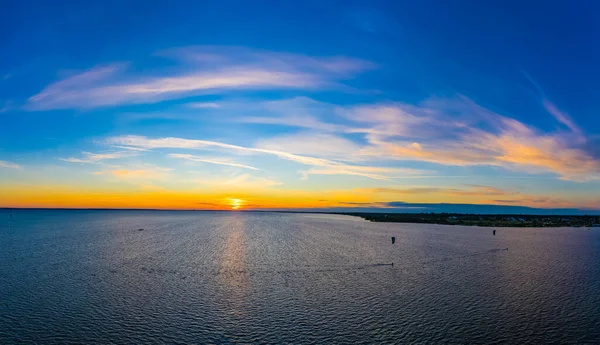 Vacker Panorama Färghimmel Solnedgång Vid Östersjön Jastarnia Polen Flygvy — Stockfoto
