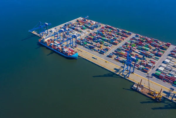 Container Schip Export Import Business Logistiek Vrachtvervoer Naar Haven Met — Stockfoto