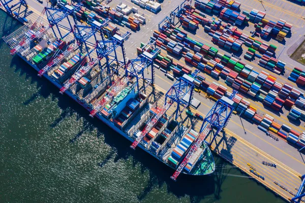 Container Navio Exportação Importação Negócios Logística Transporte Carga Para Porto — Fotografia de Stock