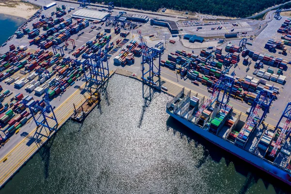 Container Navio Exportação Importação Negócios Logística Transporte Carga Para Porto — Fotografia de Stock