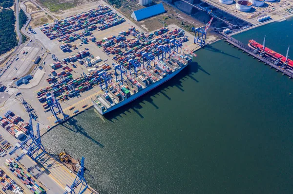 Container Navio Exportação Importação Negócios Logística Transporte Carga Para Porto — Fotografia de Stock