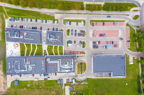 Einkaufszentrum Oder Einkaufszentrum Und Parkplätze Für Autos Stadtparkplatz Mit Verschiedenen — Stockfoto