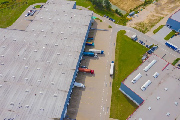 Vista Aérea Del Almacén Mercancías Centro Logístico Zona Industrial Ciudad — Foto de Stock