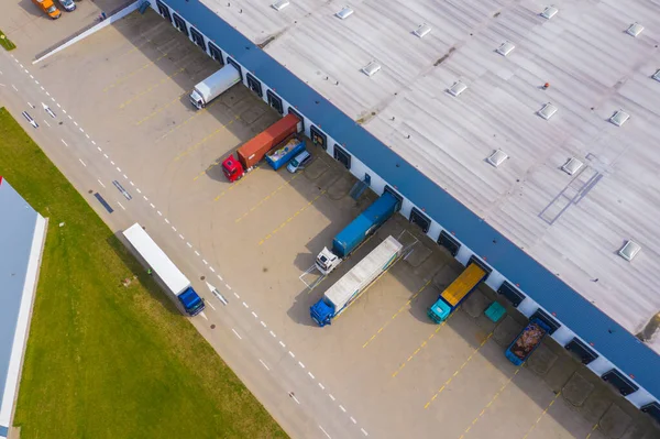 Luchtfoto Van Goederenmagazijn Logistiek Centrum Industriële Stad Zone Van Drone — Stockfoto