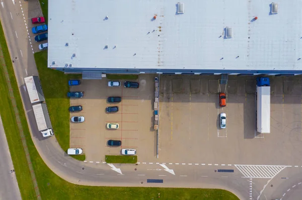 Aerial View Goods Warehouse Logistics Center Industrial City Zone Drone — Stock Photo, Image