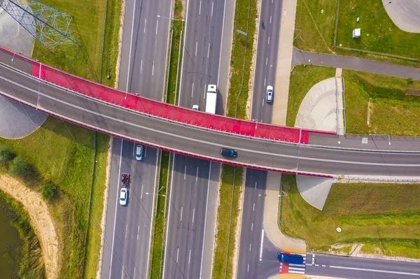Luftaufnahme Der Brücke Straße Autoverkehr Vieler Autos Verkehrskonzept — Stockfoto