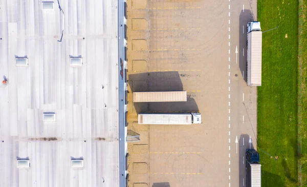 Aerial View Warehouse Trucks Industrial Background Logistics — Stock Photo, Image