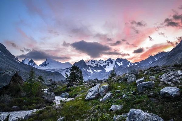 Beautiful mountains with snow and sunset