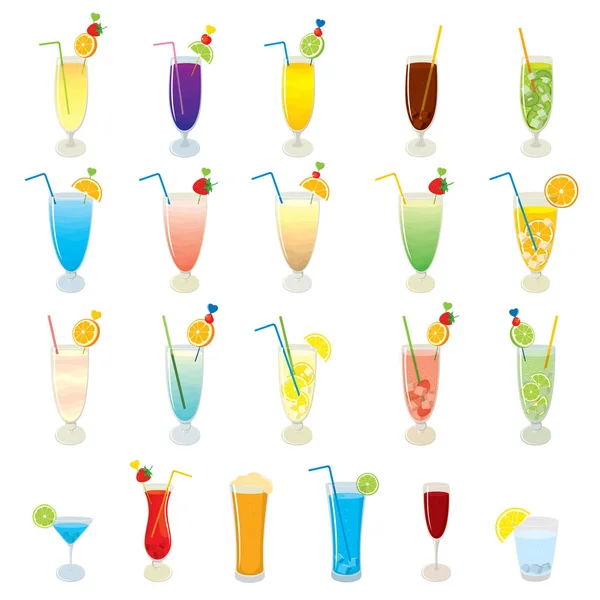 Conjunto Vectorial Cócteles Realistas Coloridos Zumos Frutas Bebidas Alcohólicas Cócteles — Archivo Imágenes Vectoriales