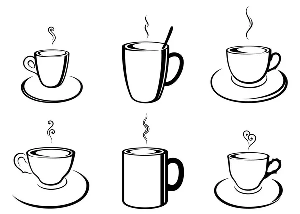 Vector Set Van Diverse Abstracte Omtrek Koffie Thee Kopjes Zwarte Rechtenvrije Stockillustraties