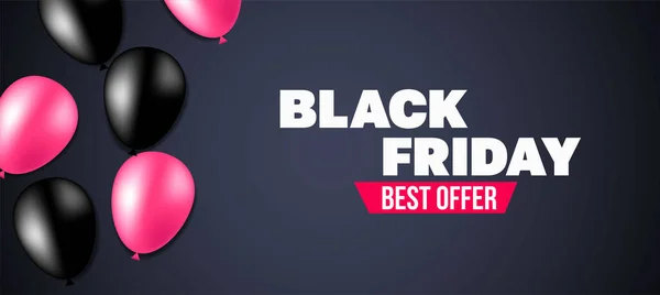 Banner Voor Sites Zwarte Vrijdag Met Roze Zwarte Ballonnen Donkere — Stockvector