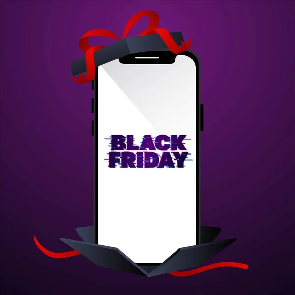 Nieuwe Smartphone Een Geschenkdoos Zwarte Vrijdag Banner — Stockvector