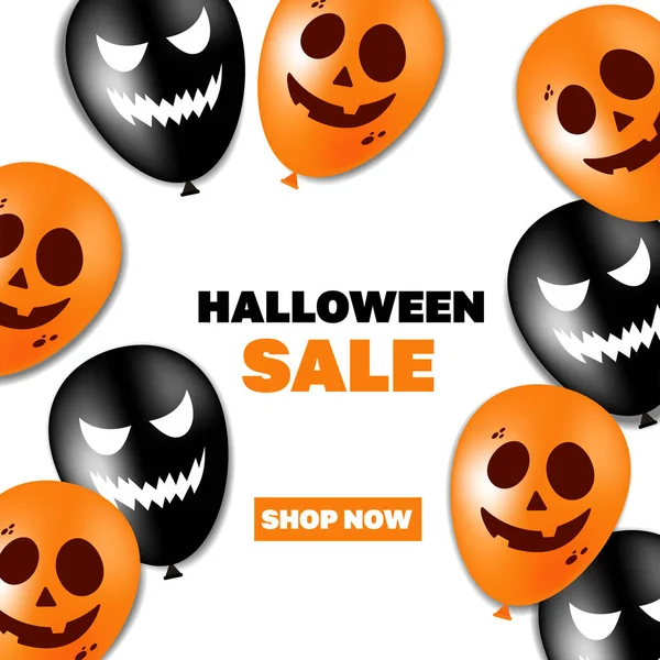 Banner Con Globos Halloween Descuentos Ventas — Vector de stock