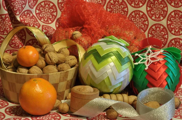 Addobbi Natalizi Natale Vigilia Natale Ornamenti Natalizi Con Cintura Raso — Foto Stock