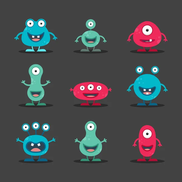 Cool Fun Cute Creature Alien Blue Green Pink Black Vector — Stock Vector