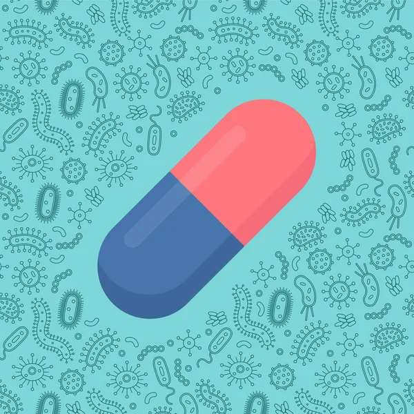 Tablett Piller Som Skyddar Mot Virus Bakterier Och Bakterie Vektor — Stock vektor