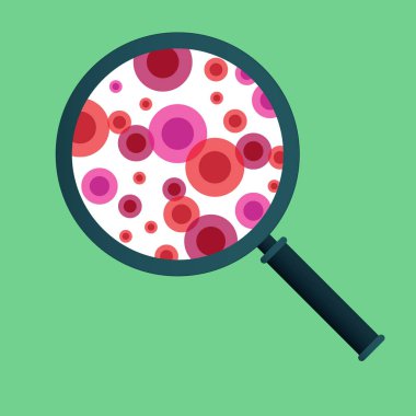 Büyüteçli kırmızı kan hücreleri - vektör illüstrasyon