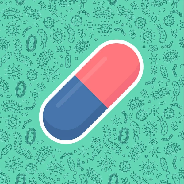Tablett Piller Skyddar Från Virus Bakterier Och Bakterie Grön Bakgrund — Stock vektor
