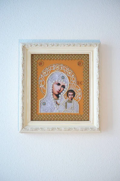 Religião Ortodoxa Emoldurada Imagem Bordada Decorada Virgem Maria Menino Jesus Imagens De Bancos De Imagens Sem Royalties