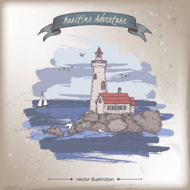 Deniz feneri Renk eskiz. Deniz adveture serisi.