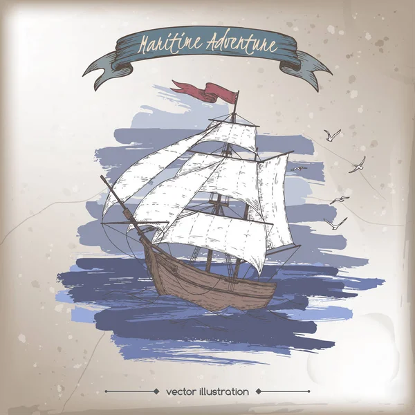 Uzun gemi Renk eskiz. Deniz adveture serisi.