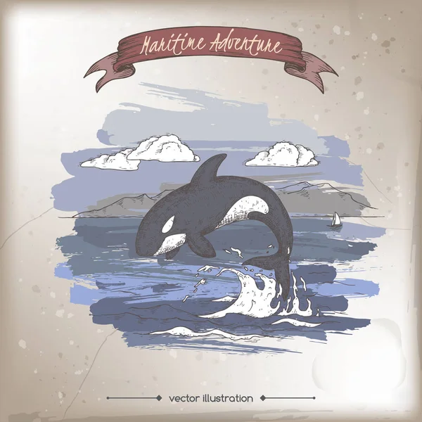 Balina Renk eskiz atlama. Deniz adveture serisi.