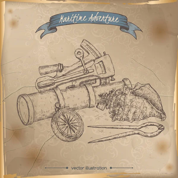 Navigasyon aletleri kroki. Deniz adveture serisi.