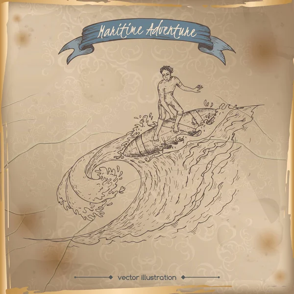 Sörfçü kroki. Deniz adveture serisi.