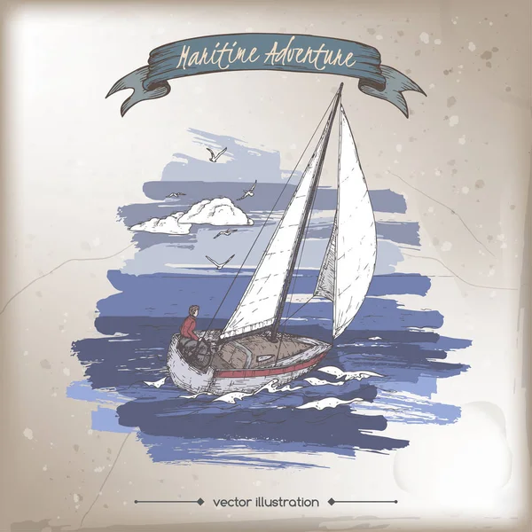 Yelkenli Renk eskiz. Deniz adveture serisi.