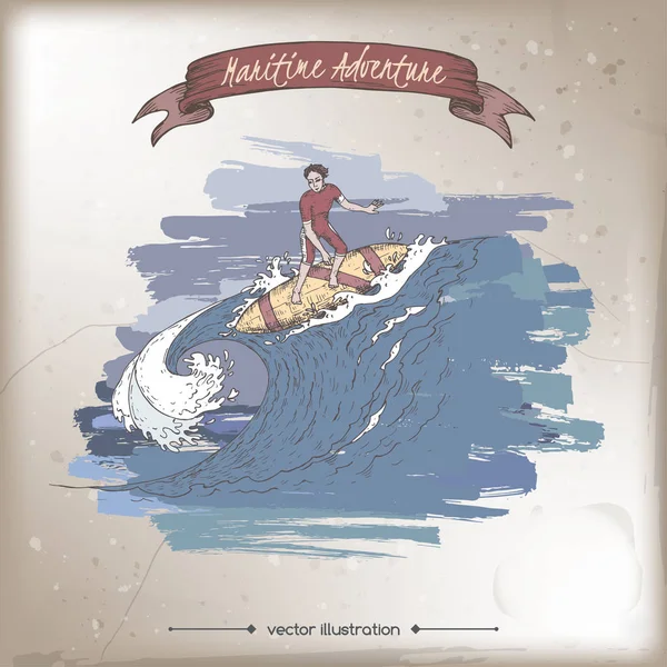 Sörfçü Renk eskiz. Deniz adveture serisi.