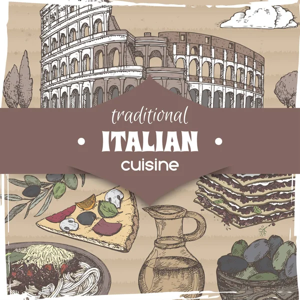 复古模板与罗马风景和颜色意大利菜菜. — 图库矢量图片