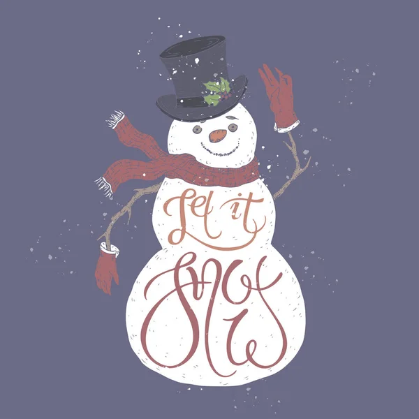 Letras de cepillo de Navidad colocados en una forma de color de un muñeco de nieve lindo y diciendo Deje que nieve . — Vector de stock