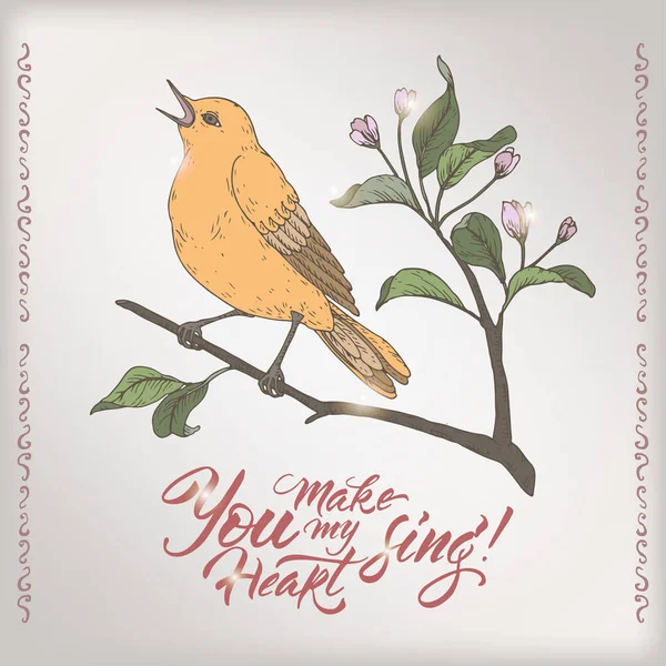 Valentine romantik Renk Kartelası şarkı kuş ve benim kalp yapmak aziz yazı fırça ile şarkı.