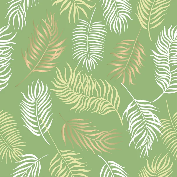 Padrão sem costura com tinta pintada à mão folhas de palma em verde. Ótimo para decoração, padrões, cartões de saudação. — Vetor de Stock