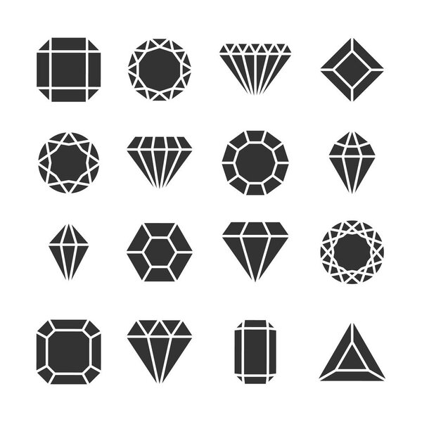 Diamonds icons or shapes isolated on white.