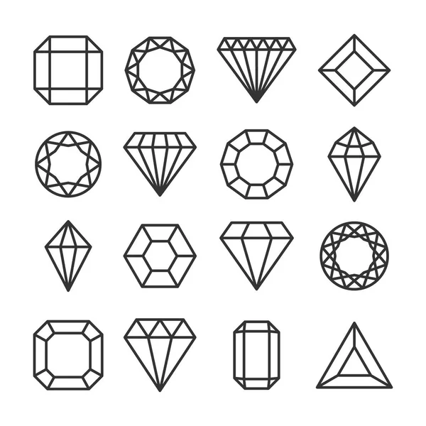 Diamonds or brilliants cute line icons set. — Stock Vector
