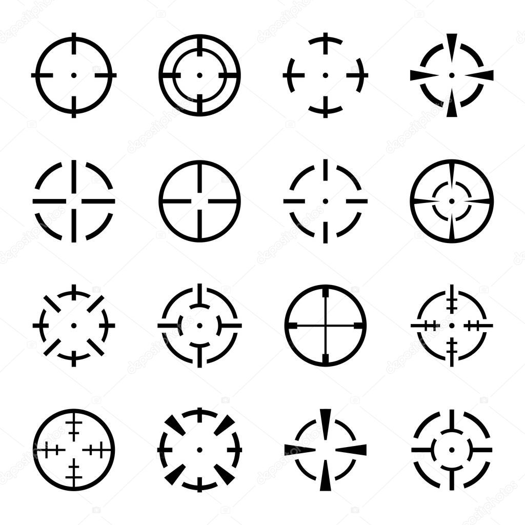 Set of crosshair icons on white background.