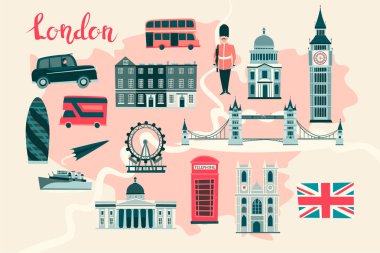 Londra resimli harita vektör. Soyut renkli atlas poster, pembe ve Fildişi rengi. Soyut Haritası resimli: Londra, İngiltere