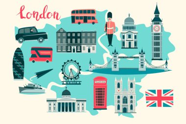 Londra resimli harita vektör. Soyut renkli atlas poster. Soyut Haritası resimli: Londra, İngiltere